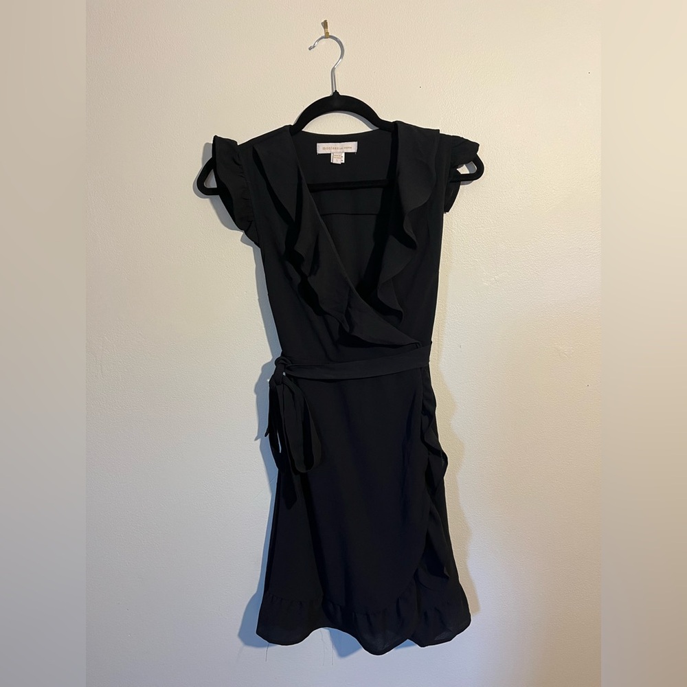Monteau Black Ruffled Wrap Mini Dress